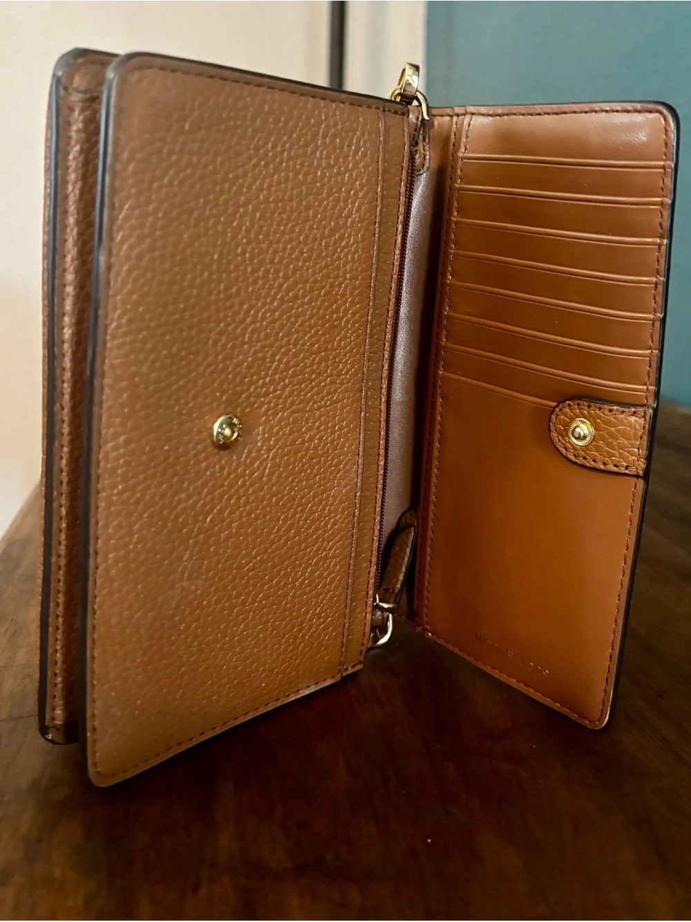 Authentic Michael Kors Brown Pebbled Leather Crossbody Wallet